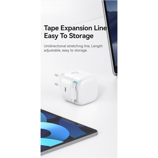 iPhone 16, 15 snabbladdare kompatibel PD35W - Dual Port GaN retractable Vit