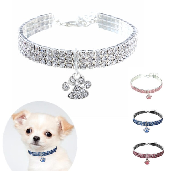 Halsband för husdjur med diamant, justerbar kristalldiamant elastisk