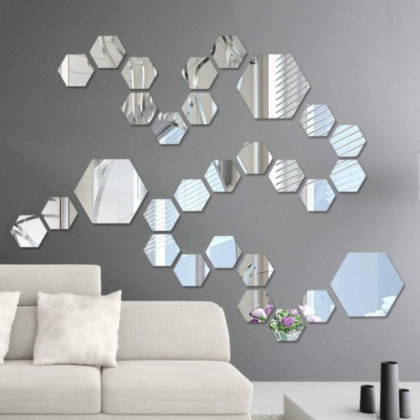12 st Hexagonala spegelväggsdekaler, DIY dekorativa 3D
