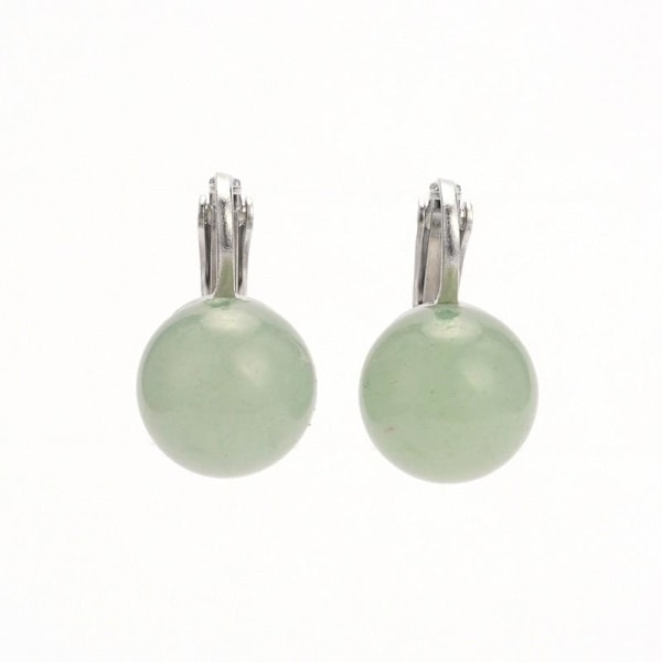 1 Par Vintage Clips örhängen med  12 mm. runda Grön Jade