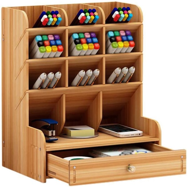 Organizer i trä, multifunktionell skrivbordsförvaringslåda med