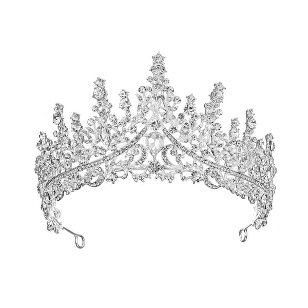 1 stk. krystal tiara krone, barok dronningekrone sølv bryllups tiara