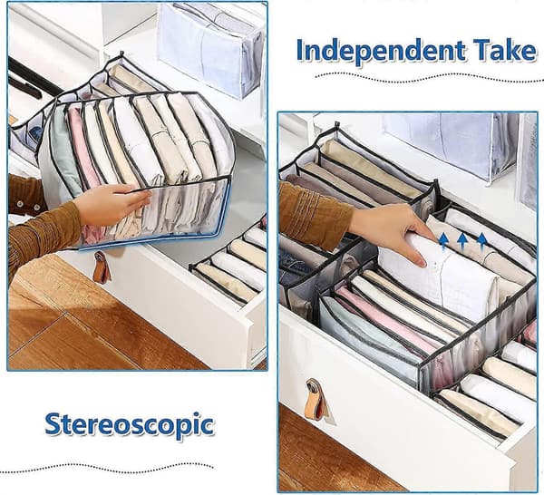 Tøj Skuffe Organizer, Foldbar Mesh Opbevaringsboks, Skabs Organizer med Rum, Skabs Opbevaringspose, 7+9 Gitre