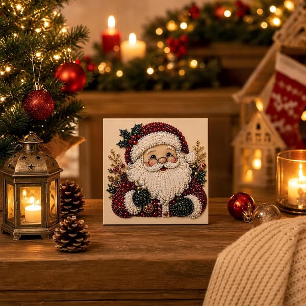 Juleperle- og diamantmalingssæt, DIY-sæt med perlekunst til voksne — Julemanden SantaClaus