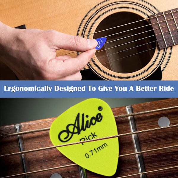 Högpresterande Plektrum för Stränginstrument, Kompatibla med Celluloidstil Gitarr Bas Ukulele, ABS Material Blandade Färgglada Ergonomiskt Designade