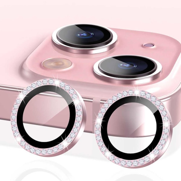 iPhone 15/15 Plus Kameraskydd Bling Diamant Rosa rosa