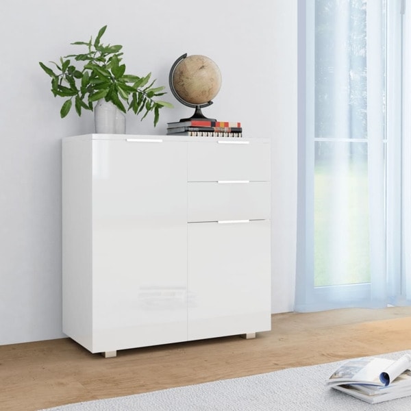 vidaXL Skänk högglans vit 71x35x80 cm spånskiva Vit