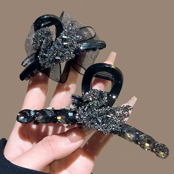 2 Stykker Fuld Diamant Sort Svane Grab Klip, Kvinders Baghoved
