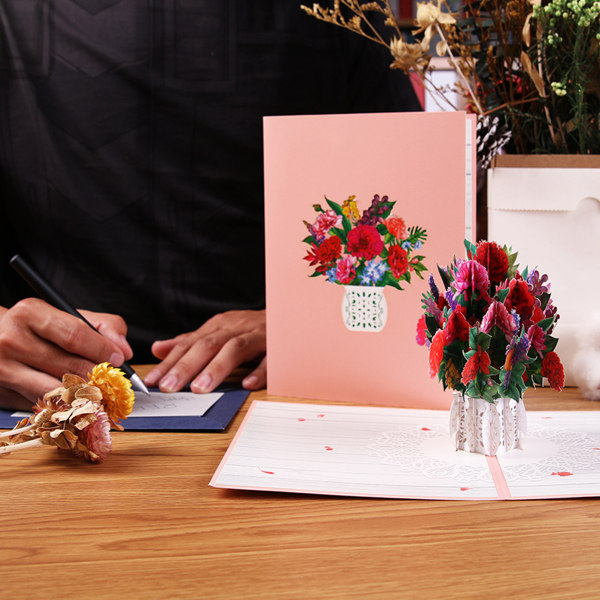Blombukett pop up gratulationskort Mors dag födelsedagskort