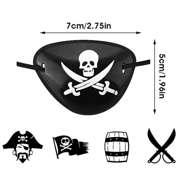 Kvalitetsmaterial Ögonmasker, Portabla Återanvändbara Pirattema För Rollek Äventyr, Dansk Design Unika Ögonlappar, Svart Och Vit Justerbar