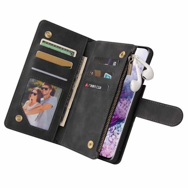 Samsung S21 Multifunktionellt Plånboksfodral Zipper 8-Fack Svart