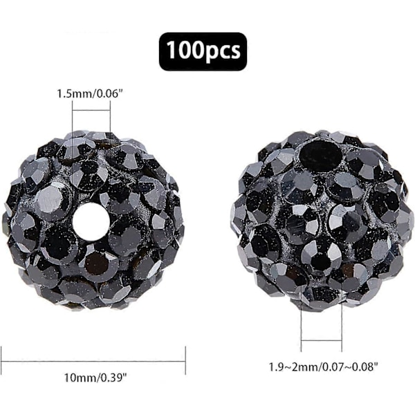 100 st 10mm Svarta Strass Pärlor Pave Discokula Lera Pärlor Polymerlera Strass Pärlor