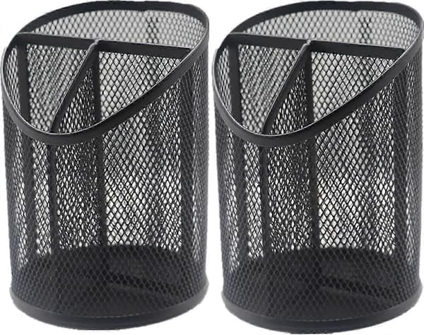 3 Rom Pennholder Mesh Rund Blyantholder Organizer Kopp for Skrivebord Kontor Svart, 2 Pakning