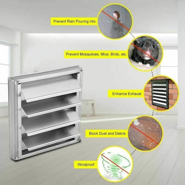 Ventilationsgaller för yttervägg, dragskydd, ljudreducerande design, för varierande användningsområden i hem- och industrimiljöer