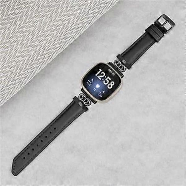 Kompatibel med Fitbit Versa 3 / Versa 4 / Sense / Sense 2 Sort Spænde Urrem Ægte Læderrem (Sort)