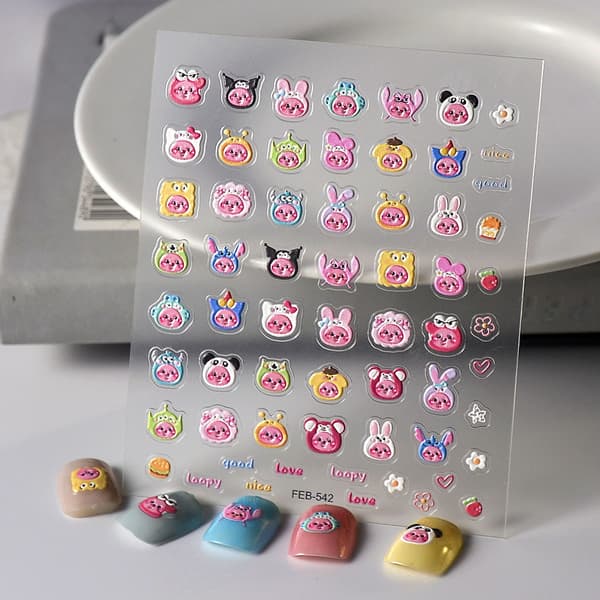 3-delat set med tecknad bäver Ruby Nail Art Sticker präglad
