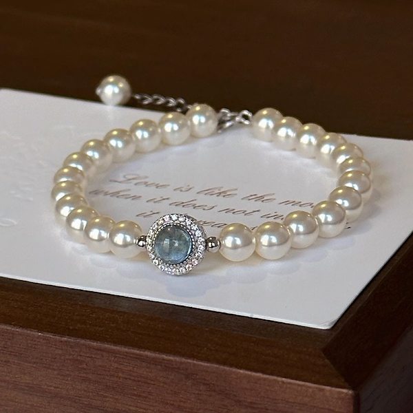 1PC perle hånd blåt diamantarmbånd