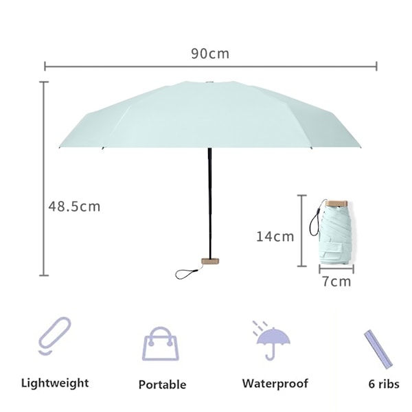 Resefärd Mini Parasoll - Liten Kompakt UV-Parasoll Skydd Sol - Lätt Tiny Fickparasoll