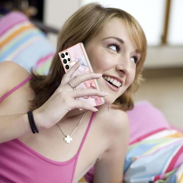 Marmordeksel for Samsung Galaxy S23 Ultra Rosa Gull TPU