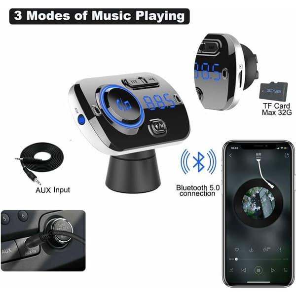 Revolusjonerende bilunderholdningshub, Bluetooth 5.0 FM-sender tilbyr hurtiglading og håndfri samtale, A2DP lydbehandling for rik lyd