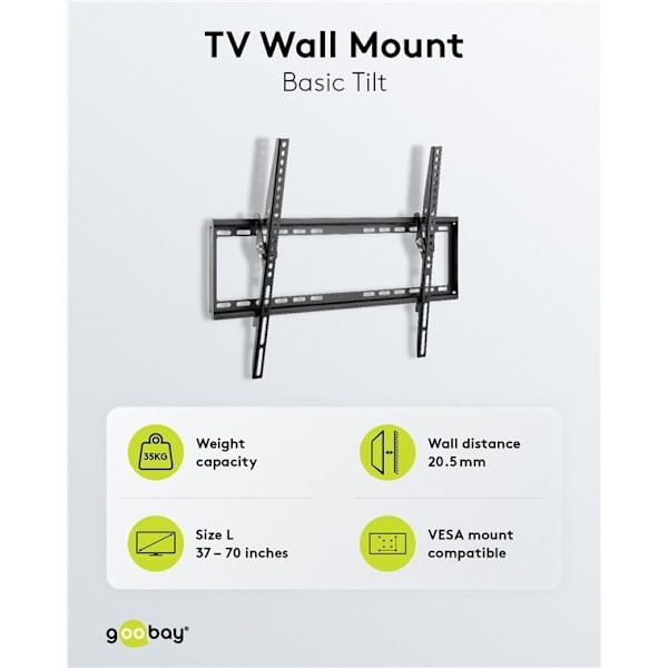 Goobay TV-väggfäste Basic TILT (L) för TV-apparater från 37 till 70 tum (94-178 cm), lutbar upp till 35 kg