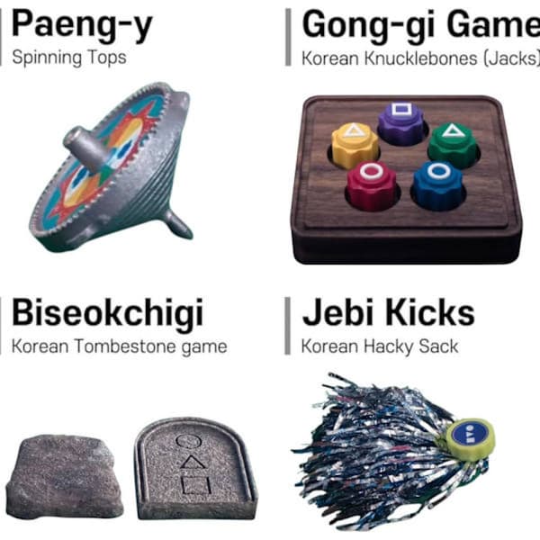 Squid Game 2, Koreansk Traditionell Lek, Jack Stone Leksats – Inspirerad av Squid Game 2 (9 st + Bas)