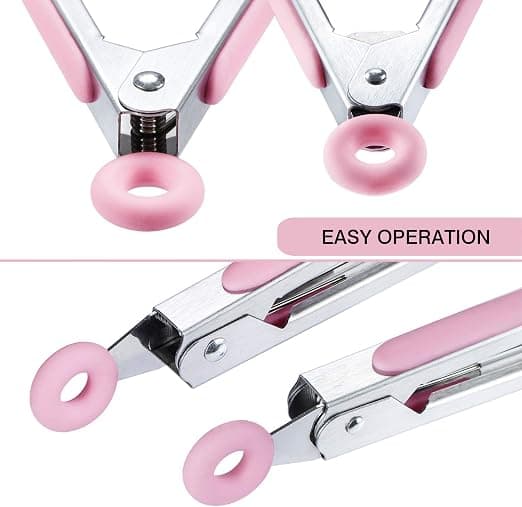 Mini silikon serveringstang 7\" sett med 3 - rosa