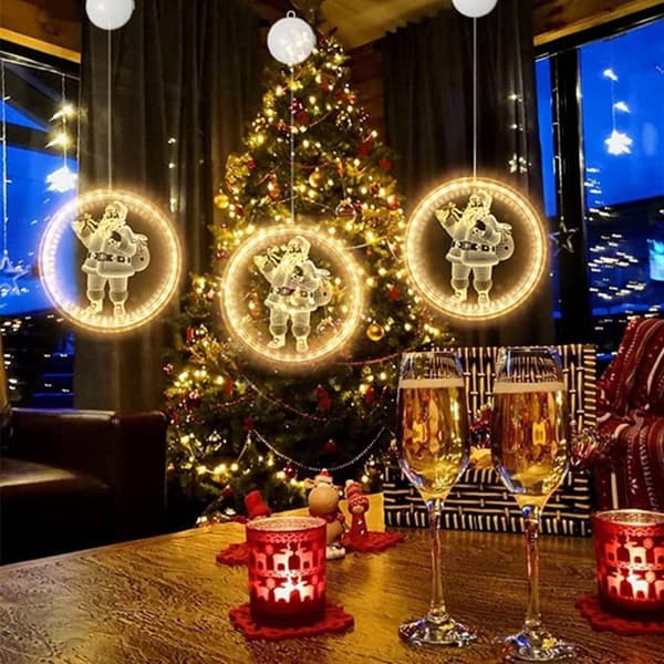 Julemanden, LED-kranselys, vindueshængelys, 3D-batteri