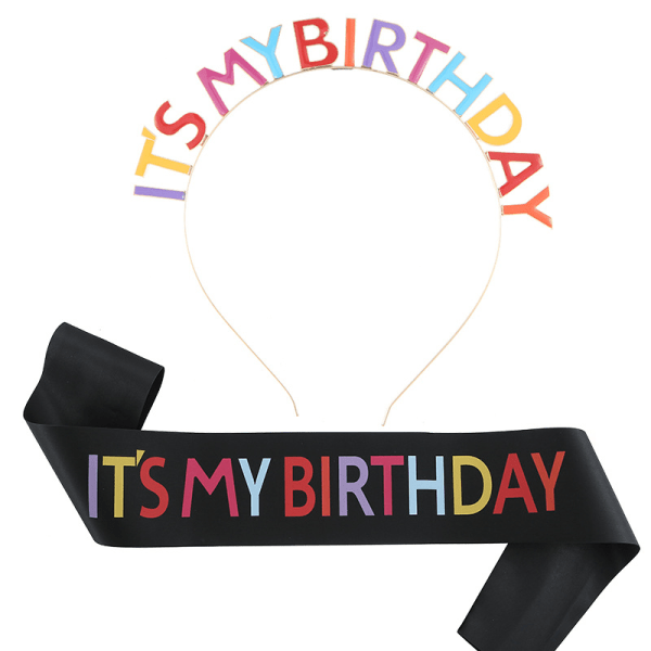 Födelsedagspannband, födelsedagskrona, födelsedagsdrottningbåge och färgglada