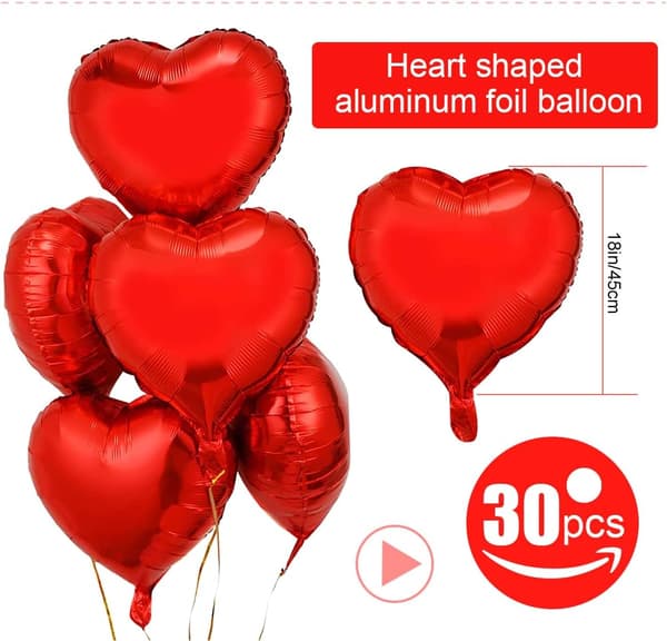 Hjerteformede Balloner, 30 stk Røde Hjerteballoner, Hjerteballon, Fo