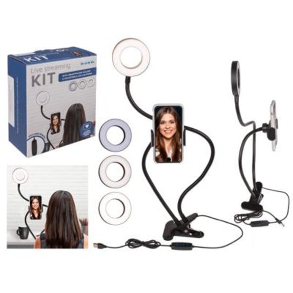 Vlogg- & Streamingpaket till Mobil - LED-ring & hållare Svart