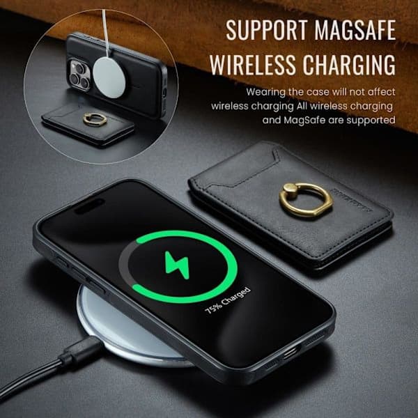 (Til iPhone 15 Pro Max) MagSafe Telefoncover med roterende ring sort kaffe