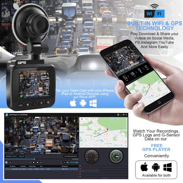 Dashcam (2K HD, wifi GPS WLAN (Wi-Fi)