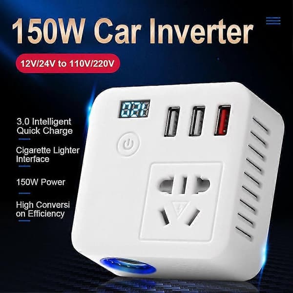 150W Bilstømsomformer 12V til 220V Digital Konverter Autolader Konverter Adapter Modificeret Sinus Bølge U