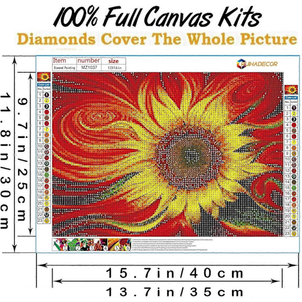 Diamantmålning Kit, Solros Diamantkonst Kit för Vuxna, 5D Diamantmålning Kit Full Borr Rund för Föräldrar-Barn Interaktion, Väggdekor,