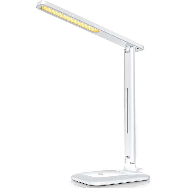 Dimbar Vikbar Skrivbordslampa med Ögonskydd och Minnesfunktion, Känslig Touchkontroll för Läsning, Arbete, Studier, Integrerad 5V USB-Laddningsport,