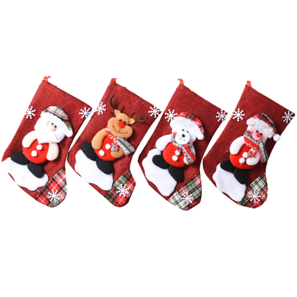 Julstrumpor Set om 4, Klassisk Stil Säckväv Fluff Non-Woven, Stor Öppning Uppe Rymlig Insida, Miljövänligt Linne, Återanvändbara År Efter År