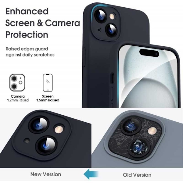 iPhone 15 Gummibelagd Mattsvart Skal Kameraskydd Liquid - Svart
