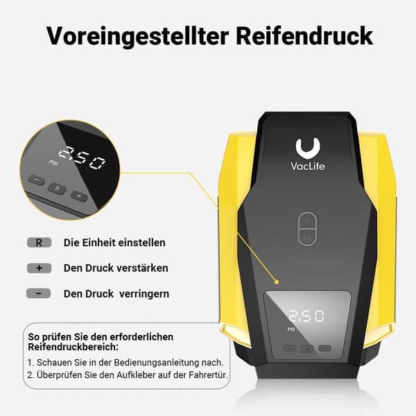 Däckpump för bildäck, 12VDC bil-luftpump digital däcktrycksmätare för säker uppblåsning, automatisk avstängning bärbar luftkompressor säkerställer precision