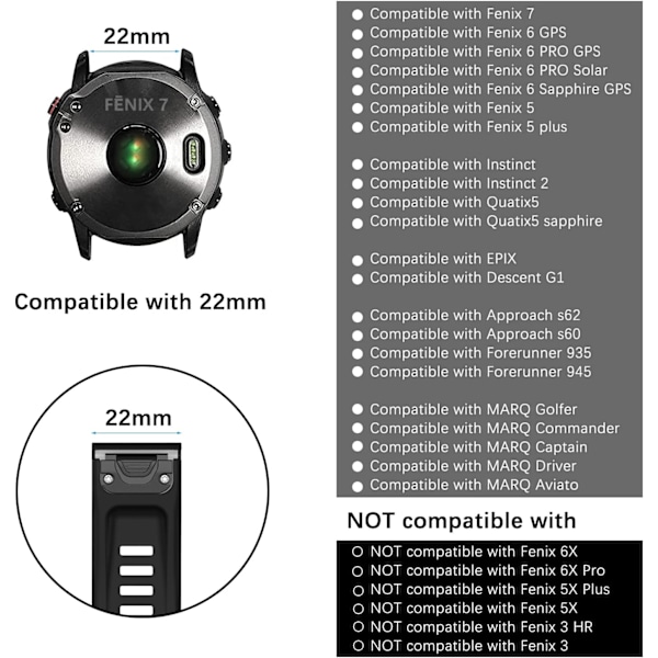 SeNool armband för Garmin Fenix ​​7/Epix, [22mm QuickFit Replacement Band] Silikonband för Garmin Fenix ​​6 GPS/6 Pro GPS/5/5 Plus