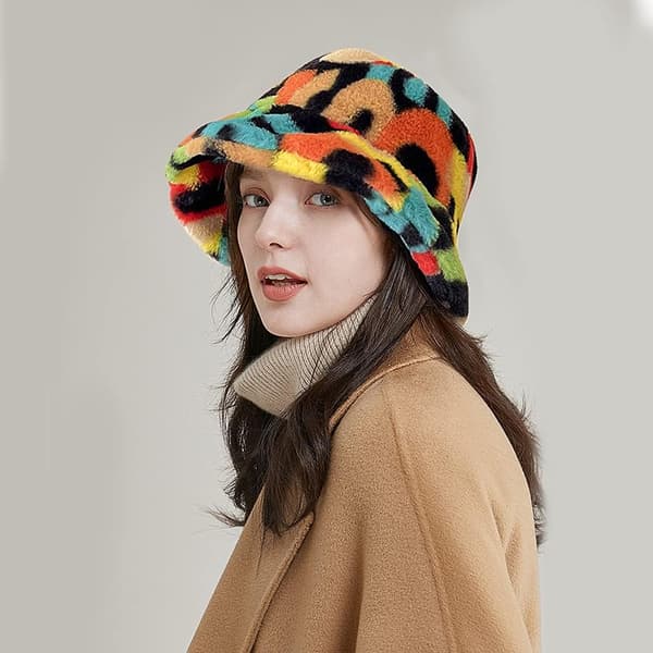 Pels Hat Fluffy Spand Hat Vinter Fisker Hat til Kvinder Piger (C