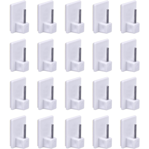 Självhäftande krokar för gardinstänger, 20-pack, vit