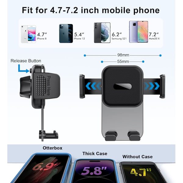 Multifunktionell Telefonhållare för Instrumentbräda, Högtemperaturbeständig Sugkopp för Säker Bilnavigering, Robust Design för 4-7 Tums Telefoner