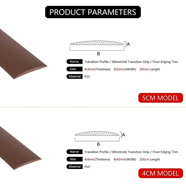 Golvövergångslist, tröskeltäckning för ojämna golv, värmebeständig självhäftande vinyl dörr golvlist, träådring design för enkel montering