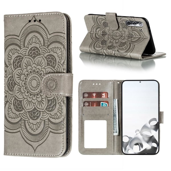 Samsung Galaxy S21 - Mandala Läder Fodral - Grå Grey Grå