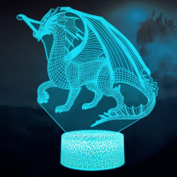 Drage Natlampe til Børn, 3D Dinosaur Illusion Lampe, Bordlampe