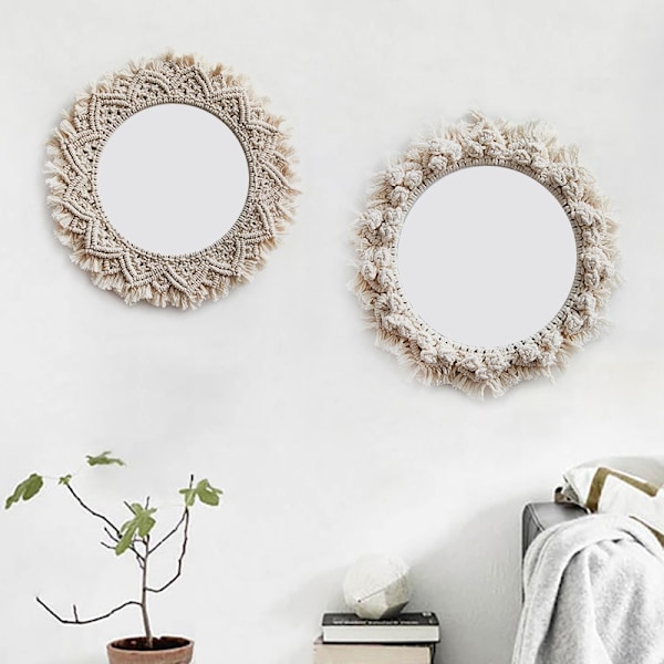 Stilfull Bohemisk Sovrumsinredning, Boho Chic Makraméspegel med Tidlös Design för Universell Heminredning, Enkel Installation Väggupphängning (Solstråle)