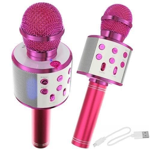 Karaokemikrofoni kaiuttimella ja Bluetoothilla, vaaleanpunainen