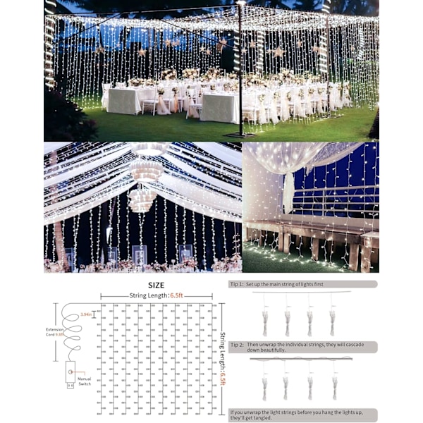 Gardinljus för sovrum, 200 led hängslinga utomhus vattentät Auqa USB-200 LED