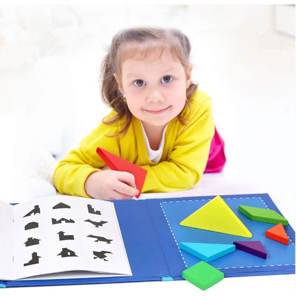 Rese-Tangram Pussel för Hjärnlogik, Magnetiska Mönsterblock Perfekt för IQ Pedagogisk Leksak och STEM-spel, Förbättra Kognitiva Förmågor på Resande Fot